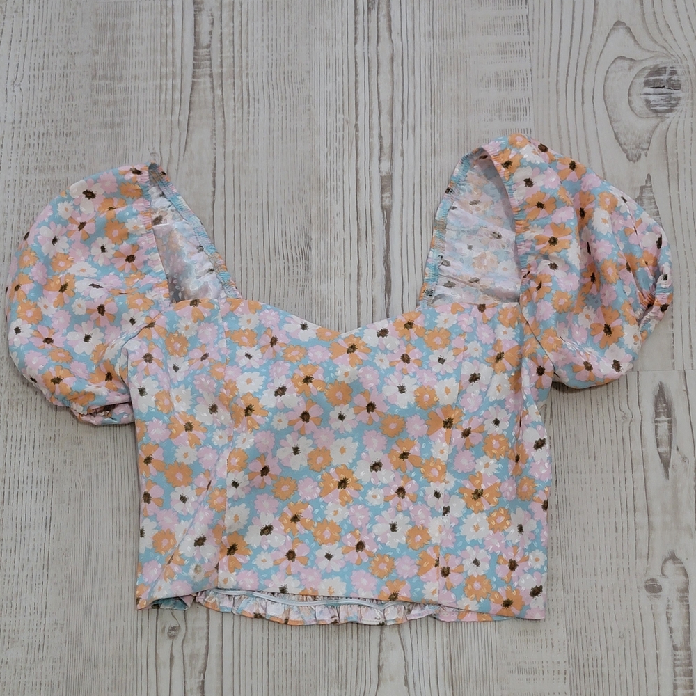 Altar'd State Floral Puff Sleeve Crop Top - Multicolor
